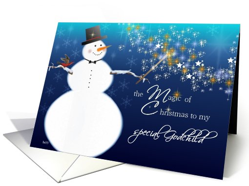 to a special godchild  magical merry christmas snowman stars card