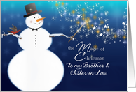 To my Brother and Sister-in-Law, magical Merry Christmas, Snowman card