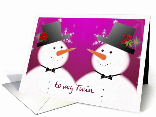 To my twin Sister, Merry Christmas, Twin Snowmen card (495669)
