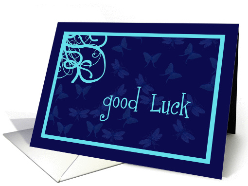 Good Luck, Butterflies and Swirls, Blue/Teal card (498381)