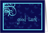Good Luck, Butterflies and Swirls, Blue/Teal card