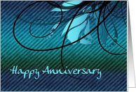 happy anniversary blue swirls employee card