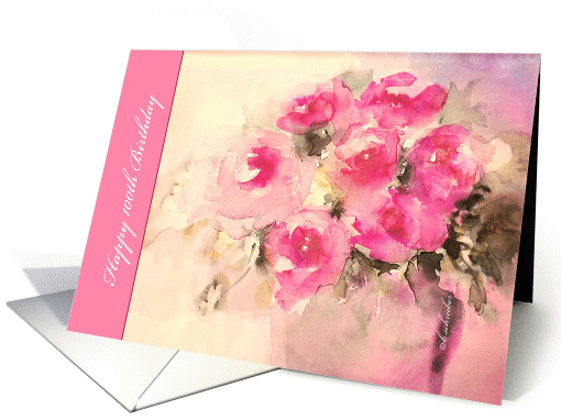 happy 100th birthday, pink roses, watercolor painting card (498409)
