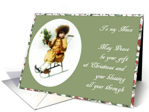 to my niece merry christmas girl on sleigh holly card (500311)