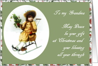 to my grandma merry christmas girl on sleigh holly card