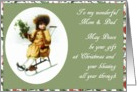 to my wonderful mom and dad merry christmas girl on sleigh holly card