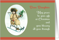 Dear Daughter, Merry Christmas, Vintage Girl on Sleigh card