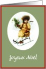 joyeux noel french merry christmas girl on sleigh holly card