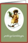 prettige kerstdagen dutch merry christmas girl on sleigh holly card