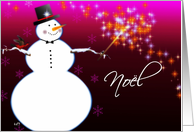 noel snowman snowflake pink card