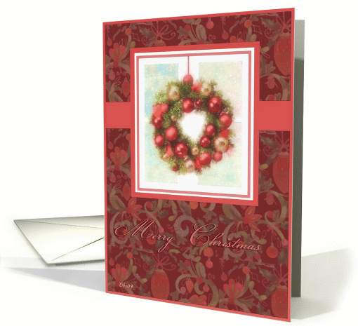 merry christmas, Christian Christmas card, wreath, ornaments, card