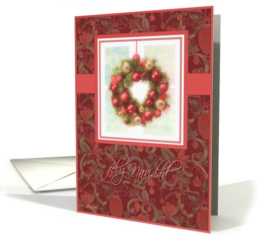 feliz navidad spanish merry christmas wreath ornaments red card