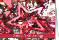 season’s greetings red shiny star ornament card