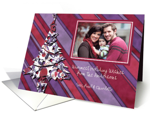Christmas Photo Card Purple Stripes Christmas Tree card (522262)