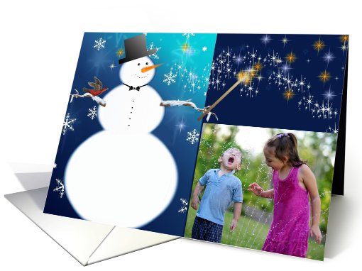 christmas photo card, snowman, stars & glitter card (522463)