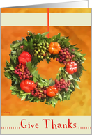 give thanks thanksgiving wreath grapes pumpkin card