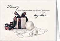 I still remember our first Christmas together, Vintage card