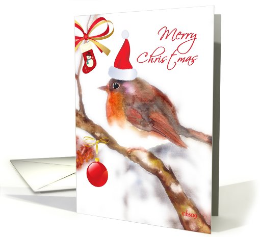 merry christmas robin with hat card (533185)