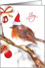 joy - merry christmas card robin with hat card