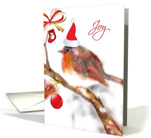 joy - merry christmas card  robin with hat card (533192)