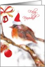 feliz navidad spanish merry christmas card robin with hat card