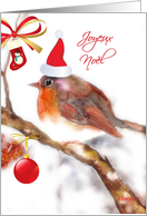 joyeux noel french merry christmas card robin with hat card