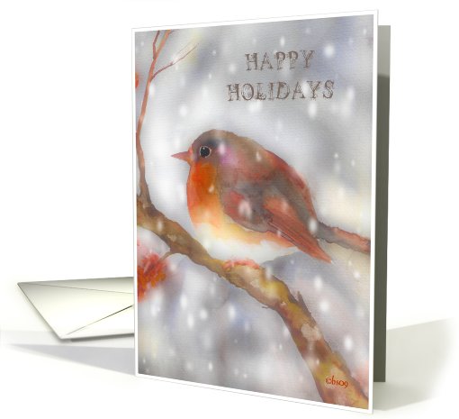happy holidays robin snowflakes watercolor card (533935)