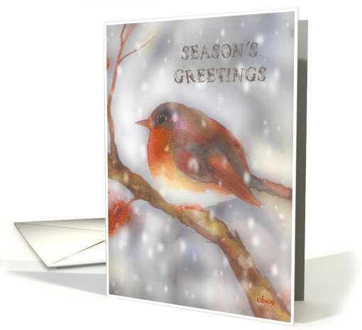 Business Season's Greetings Robin Snowflakes Watercolor card (533946)