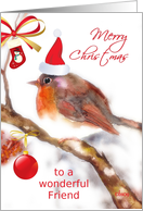 to a wonderful friend merry christmas robin stocking glass ornament card
