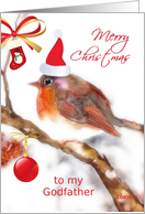 to my godfather merry christmas robin stocking glass ornament card