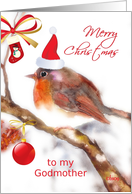 to my godmother merry christmas robin stocking glass ornament card