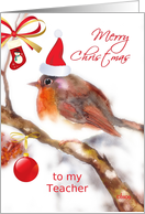 to my teacher merry christmas robin stocking glass ornament card