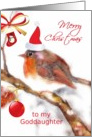 to my goddaughter merry christmas robin stocking glass ornament card