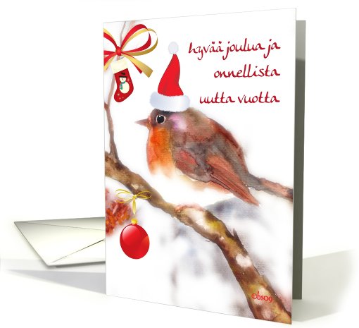 hyv joulua Finnish merry christmas robin stocking glass... (538492)