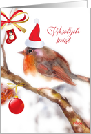 Merry Christmas in Polish, Watercolor, Red Robin card