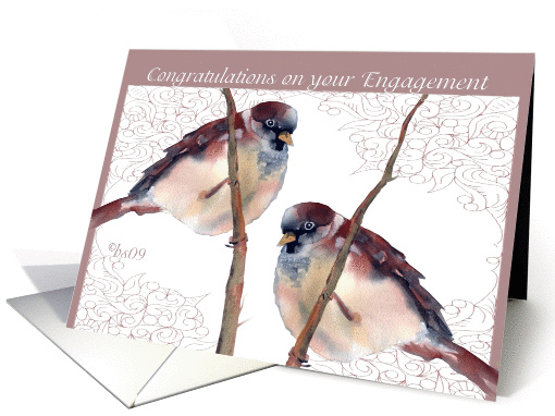 Congratulations on your Engagement, two love birds, watercolor card