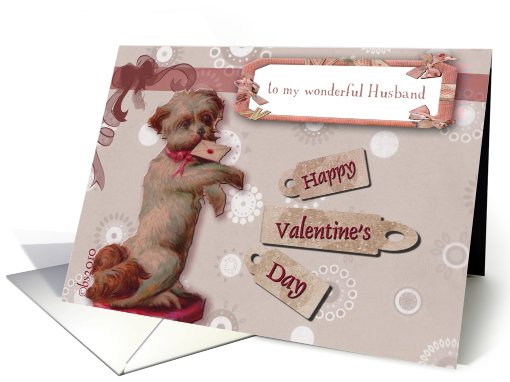 happy valentine's day wonderful husband cute dog card (551471)
