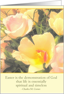 happy easter blessings yellow tulips pink roses card