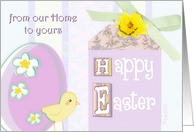 from our home to yours happy easter chick egg pastel card