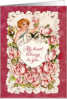 My Heart belongs to you, Happy Valentine’s Day, Vintage Cupid, Roses card