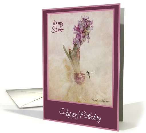 to my sister happy birthday purple hyacinth in glass vase... (574139)