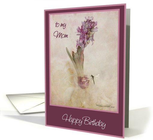 to my mom happy birthday purple hyacinth in glass vase... (574142)