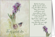 To my special Son, Easter blessings, Hyacinth and Irish Blessing card