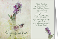 To my mom and dad, Easter blessings, hyacinth card