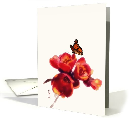painting butterfly red flower card (595372)