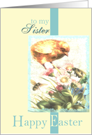 to my sister happy easter chick flowers egg bee card