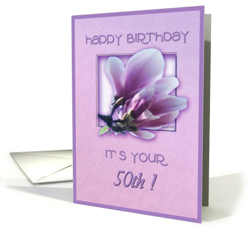 50th happy birthday magnolia tulip tree flower card (615885)