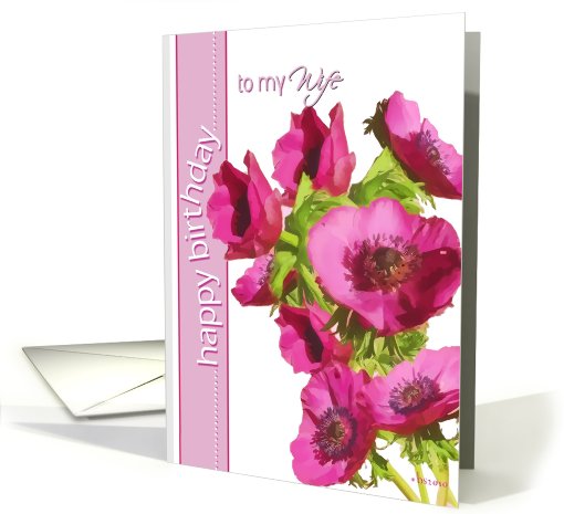 to my wife  happy birthday pink anemone flowers card (619429)