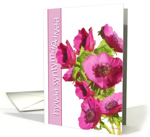 hyv synthmpiv finnish happy birthday pink anemone flowers card