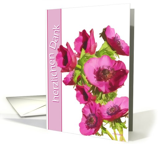 herzlichen Dank german thank you card pink anemones flowers card